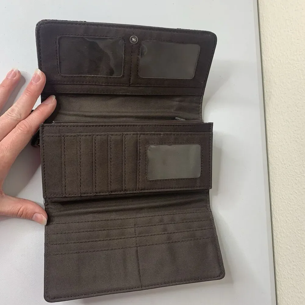 Trinity Ranch Western Embossed Collection Clutch Wallet Zip Button Faux? Leather